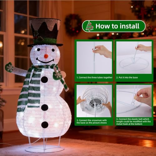 42-Inch Green Snowman Christmas Collapsible Decor Lighted Outdoor Indoor Garden
