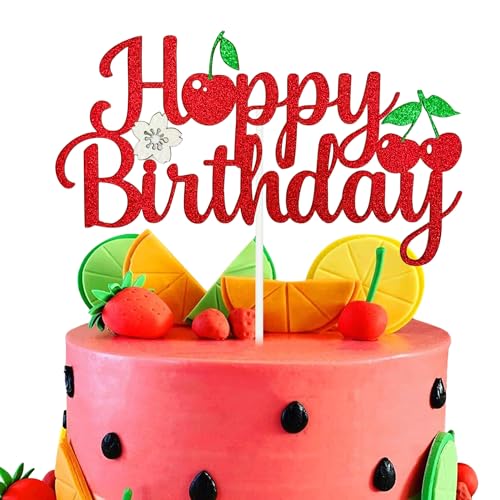 Cherry Happy Birthday Cake Topper | Fruit Theme Party Decoration