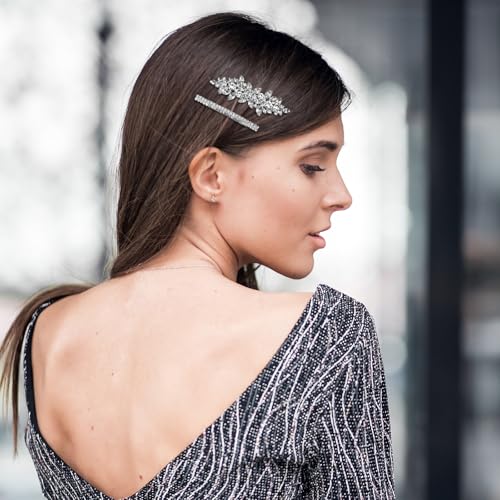 YBEATY 4 Pcs Rhinestone Leaf Hair Pins Silver Crystal Bridal Barrettes