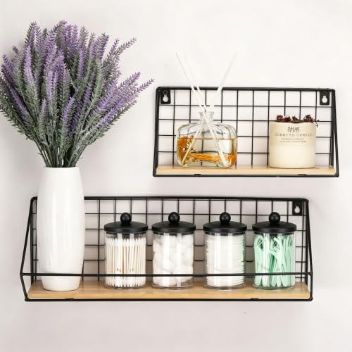 4 Pack Q-Tip Holder Set, 10oz Clear Bathroom Storage Jars with Wood Lids