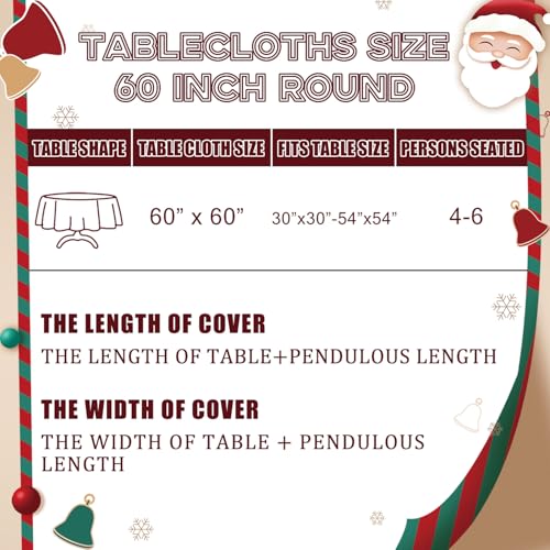 Christmas Round Tablecloth 60 Inch Red Floral Leaf Winter Holiday Decor
