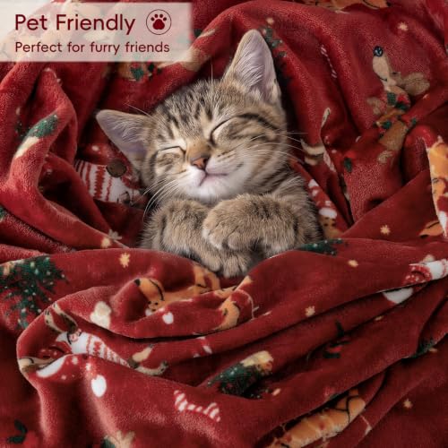 Christmas Puppies Fleece Throw Blanket - Soft Cozy Holiday Decoration