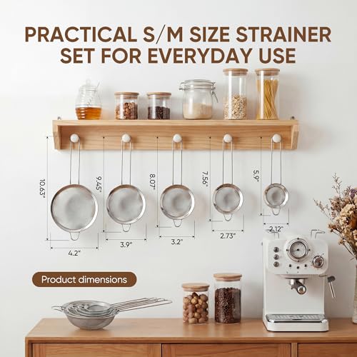 5-Piece Stainless Steel Fine Mesh Strainer Set for Baking & Cooking