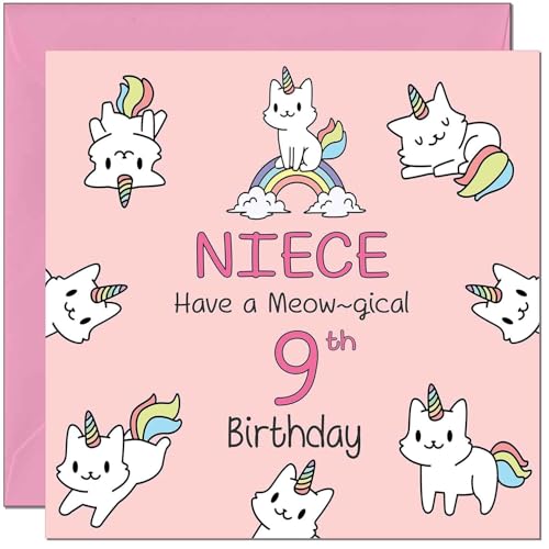 9th Niece Birthday Card - Cute Funny Cat Design for 9 Year Old
