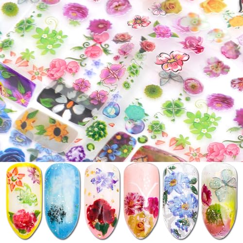 MOLILON 10 Sheets Holographic Flower Nail Foils Transfer Decals