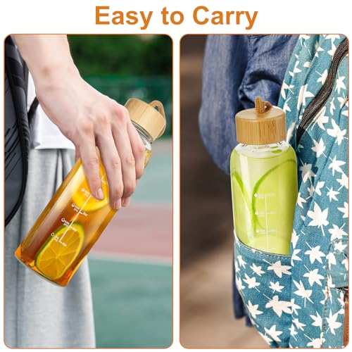 Doseno 17oz Borosilicate Glass Water Bottle with Time Marker & Carrying Strap
