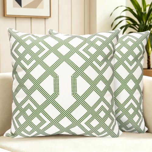 GOMYHOME Boho Geometric Throw Pillow Covers, Green 18x18 Set of 2