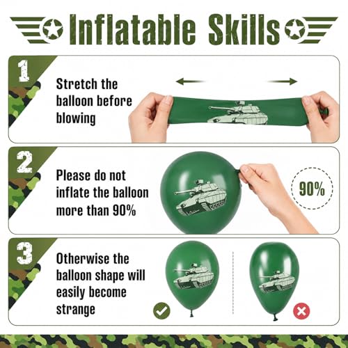 12 Inch Army Balloons - Green, Brown & Black Camo Party Decor