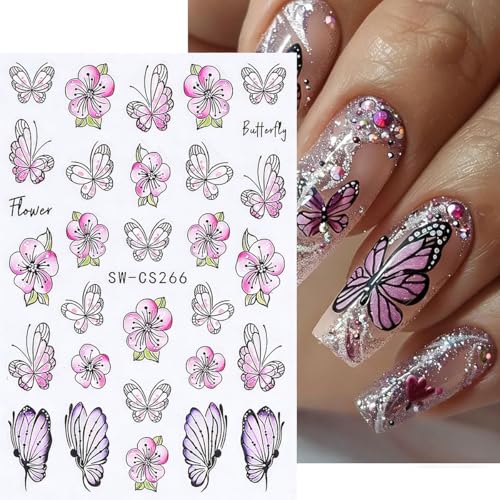 Flower & Butterfly Nail Art Stickers - 6 Sheets Spring Daisy Decals