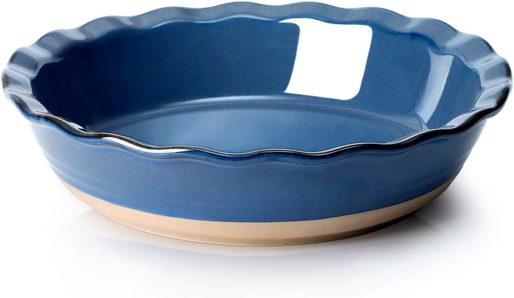 NUTRIUPS 10-Inch Round Pie Baking Dish - Oven Safe Kitchen Bakeware in Blue
