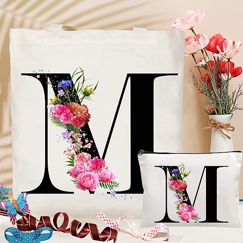 Personalized Floral Letter Tote Bag - Monogrammed Makeup Bag (M)
