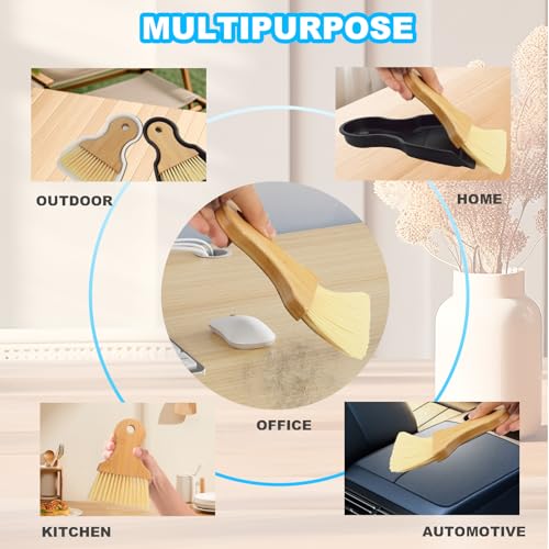 Mini Broom and Dustpan Set with Bamboo Handle - Black Compact Crumb Sweeper