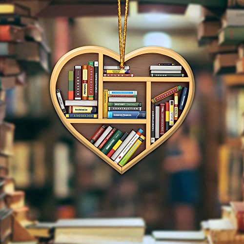 Personalized Book Lovers Heart Wood Ornament - Rustic Christmas Decor