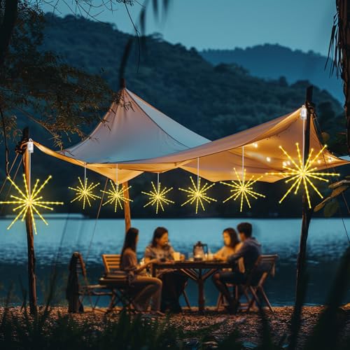 Starburst LED String Lights with Remote - Yellow 2-Pack, 8 Modes, Waterproof