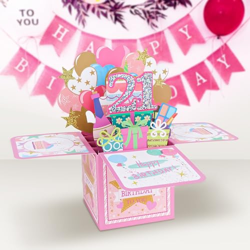 CIEHER 21st Birthday Pop Up Card - Unique 3D Greeting for Girls