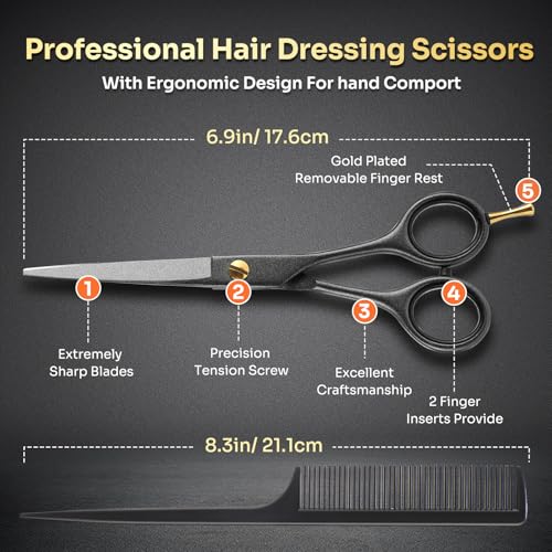 AnJOLi Professional Hair Cutting Scissors 6.9" Stainless Steel Barber Shears
