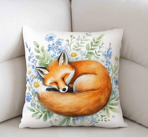 Swono Watercolor Sleeping Fox Throw Pillow Cover - Sw-014, 18"x18"
