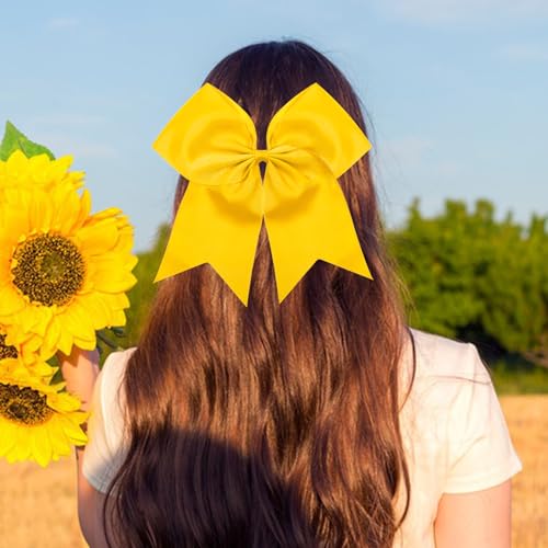 TUUXI 8 Inch Large Gold Cheerleading Bows with Elastic Hair Ties 2 Pack