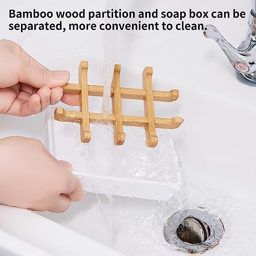 Maqqet Bamboo Soap Dish with Non-Slip Pads - Durable Wooden Bathroom Holder