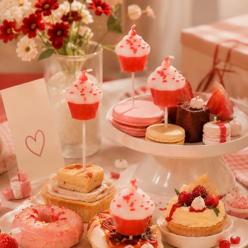 Red White Cupcake Birthday Candles - 4 Pack Fun Cake Decor