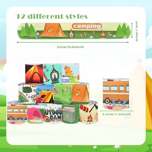 74-Piece Camping Party Favors Set: 24 Slap Bracelets & 50 Stickers