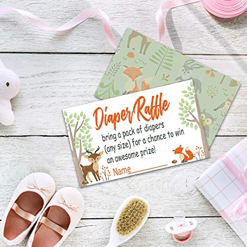 Woodland Creature Diaper Raffle Tickets for Baby Shower - 50 Count