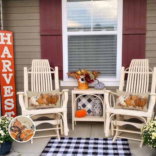 RABUSOFA Fall Outdoor Pillow Cover 12x20 Waterproof Pumpkin Thanksgiving Orange