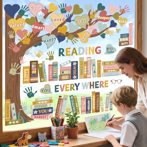Boho Books Back to School Window Clings - Reusable Decals