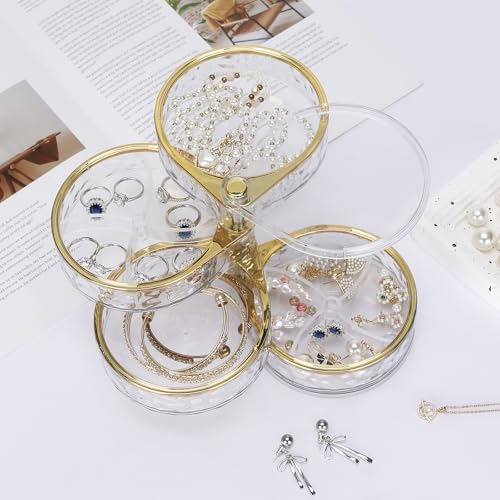 LETURE 4-Layer Rotatable Jewelry Organizer - Clear Storage Box for Rings, Earrings, Necklaces & More