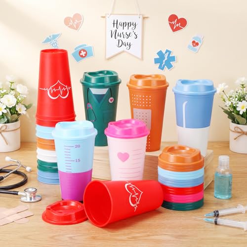 24 Pack Nurse Coffee Cups - 16oz Reusable Plastic Tumblers for Healthcare Gifts