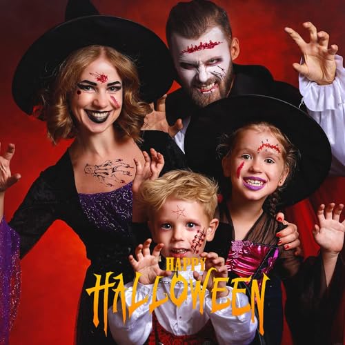 EIKEJI Realistic Halloween Temporary Tattoos - Clown Mouth, Zombie Scars & Spiders