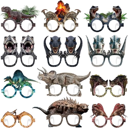 SiliFine 24 Pcs Realistic Dinosaur Glasses Bulk Birthday Party Decor - Dinosaur Themed Photo Props & Hanging Decorations
