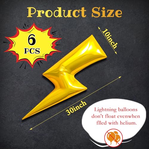 6Pcs 36-Inch Flash Lightning Bolt Foil Balloons for Superhero Party Decor