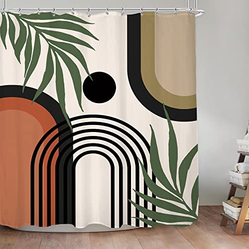 KOMLLEX Abstract Boho Shower Curtain 72"x72" - Waterproof Fabric, Black/Beige