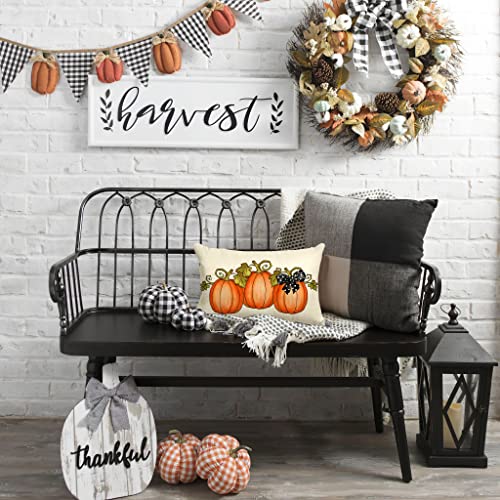 Autumn Watercolor Pumpkin Throw Pillow Cover 12x20 inch