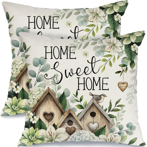 GEEORY Spring Home Sweet Home Pillow Covers Set of 2, Green, 18x18