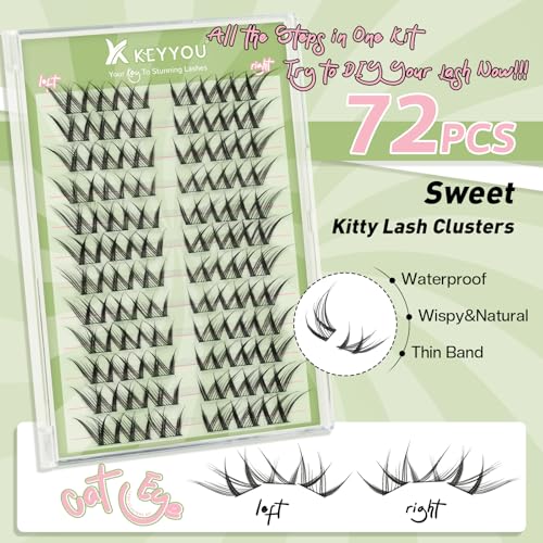 KEYYOU DIY Lash Clusters Kit - Anime Cat Eye Wispy Eyelash Extensions
