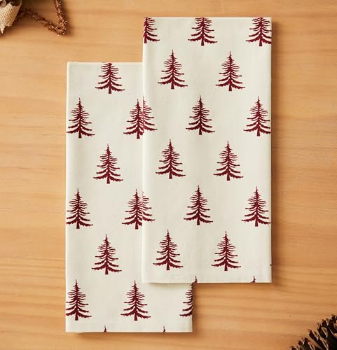 YZJZEDS Burgundy Christmas Kitchen Towels Set of 2 18x25 Inch Absorbent Cotton Dish Towels with Hanging Loop