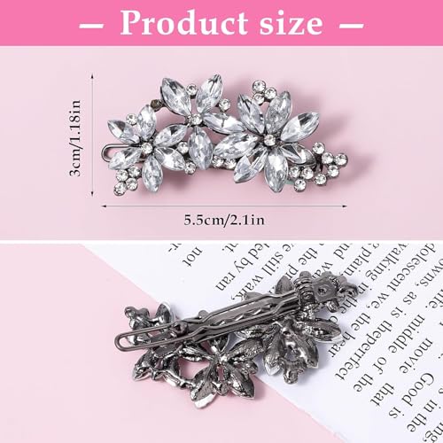 Ahltoiex 2 Pcs Rhinestone Silver Flower Hair Clips for Bridal Wedding