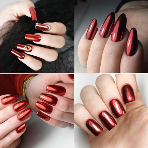 Furimuk Red Chrome Nail Powder Mirror Effect Metallic Pigment Dust