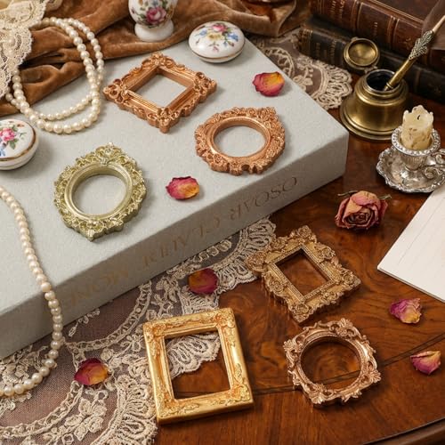 12 Mini Gold Picture Frames Set - Vintage Baroque Resin Photo Frames