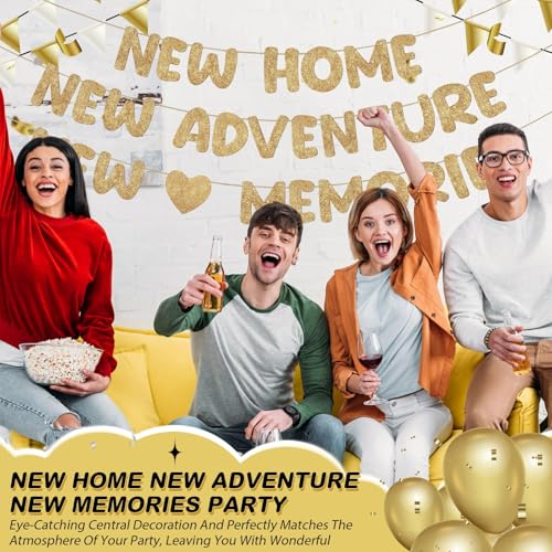 New Home New Adventure New Memories Glitter Banner, Champagne Gold