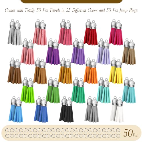 50-Piece Faux Leather Tassel Charm Set for Keychains - 25 Multi Colors