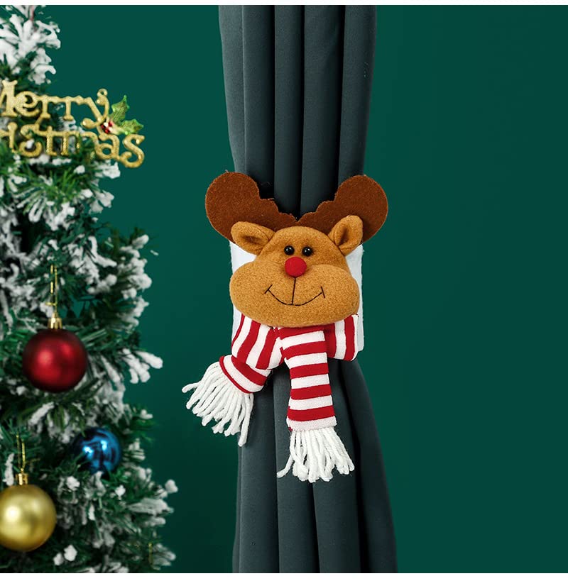 Christmas Curtain Buckle Set with Snowman Santa Elk Penguin Holiday Holdbacks - 4 Pcs