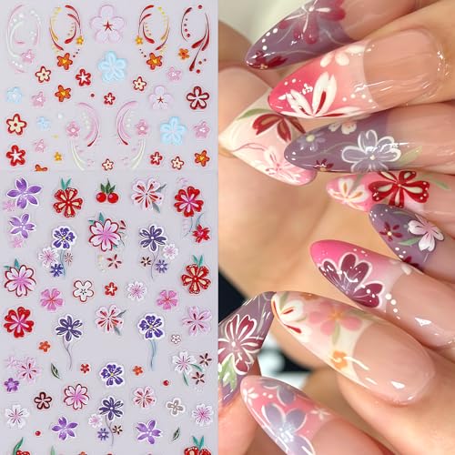5D Embossed Flower Nail Art Stickers - Summer Daisy & Tropical Decals (4 Sheets)