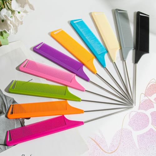 Luumxai 10pcs Metal Rat Tail Hair Combs Set for Parting and Teasing