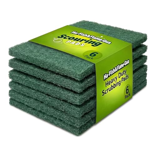 Green Kitchen Scrubbing Pads - 6-Pack Heavy Duty Scourers for Cookware