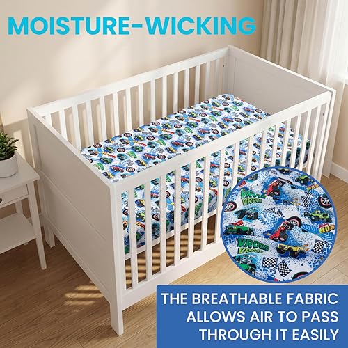 Monster Trucks Fitted Baby Crib Sheet - 1 Pack, Soft & Breathable