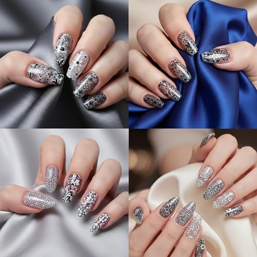 Lace Nail Foil Sheets Black White Floral Transfer Stickers 10 Rolls