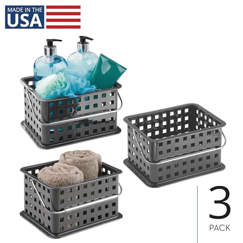iDesign Stackable Shower Caddy Basket with Handle, Charcoal, Set of 3